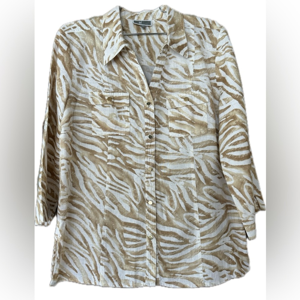 JM Collection Linen Animal Print Women’s Blouse Size 10